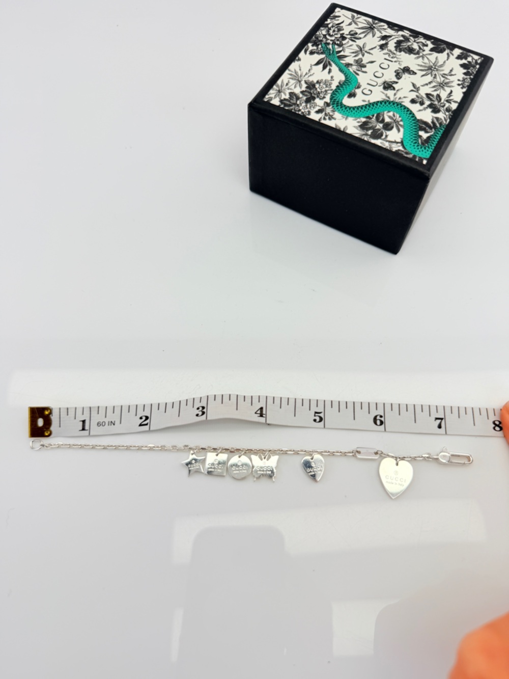 Gucci Trademark Heart Charm Sterling Silver Bracelet - Picture 12 of 12